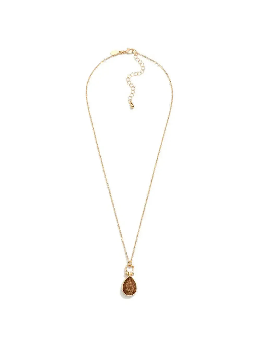 Gold Tone Chain Necklace Brown Glitter Teardrop Pendant 20